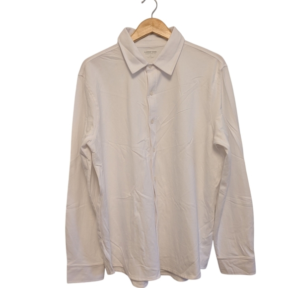 LANDS END Mens White Knit Cotton Slim Button Down Shirt Large New - Picture 1 of 6